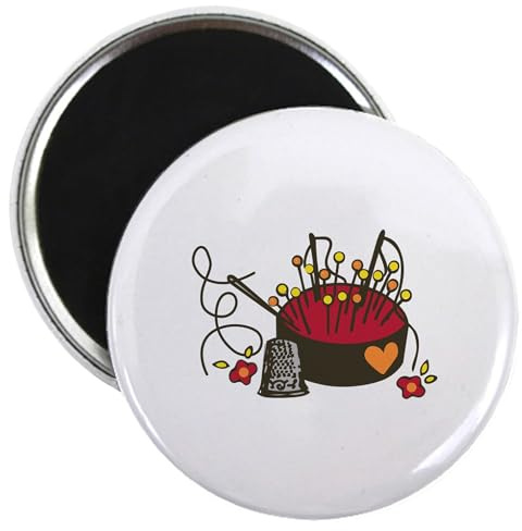 CafePress Floral Pin Cushion Magnets 2.25 Round Magnet, Refrigerator Magnet
