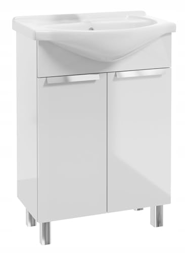 Deftrans Lavabo con mobiletto 60 x 85 x 43,5 cm, lavabo con mobiletto per gli ospiti, 60 cm, bianco