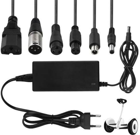 YANGUN Ladegeräte für Scooter, Hoverboard Ladekabel, E Scooter Ladegerät, Universal-Ladegerät mit 6 Anschlüssen, Ladegeräte für Scooter 36V Akku Ladegerät Ausgang 42V 2A Netzteil für Elektrofahrräder
