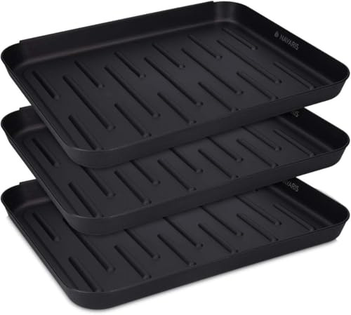 Thrink Set of 3 Shoe Drip Trays - Multi-Purpose Boot Tray for Rain, Winter Boots, Wellies | Indoor & Outdoor Floor Protection in All Seasons | Black