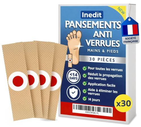 Pansement Verrue Plantaire - 30 Pièces - Anti Verrue - Traitement Verrues Resistantes Pieds & Mains – Pansements Coricides A l'acide salycilique Traitent et Soulagent la Douleur (standard, 30, unité)