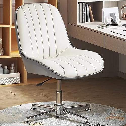 Moderner Büro-Schreibtischstuhl ohne Armlehnen, ergonomischer Computerstuhl mit Kreuzbeinen, Drehsitz aus PU-Leder, bequemer Arbeitsstuhl für Heimbüro (Hellgrau)