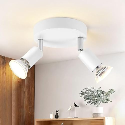 meoaow Deckenstrahler LED Deckenlampe GU10 - Küchenlampe 2 Flammig Rund | Schlafzimmerlampe Modern Flurlampe 350° Deckenleuchte Spots für Küchen Flur Schlafzimmer Wohnzimmer - Ohne Leuchtmittel Weiß