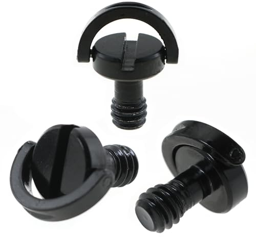 LUORNG 3PCS 1/4 Inch Black D Ring Camera Screw Stainless Steel Screw for Tripods Quick Release Camera Strap Screw for Monopods Light Stand Binoculars Ball Joint