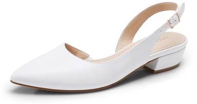 DREAM PAIRS Scarpe da donna con tacco basso a blocco, punta chiusa, cinturino alla caviglia, eleganti décolleté eleganti per matrimoni e feste, bianco, 42 EU
