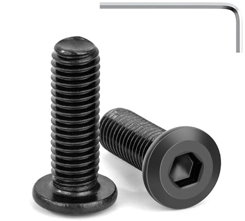 Tunejoy Flachkopfschrauben Schwarz M8 x 25 mm Flachkopf Schrauben Edelstahl A2 V2A Möbelschrauben Innensechskant Vollgewinde mit Inbusschlüssel 20 Stück