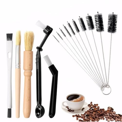 Forever bene 15-TLG Kaffeepinsel Set - Barista Zubehör Reinigungsbürste für Kaffeevollautomat und Siebträger, Holz Pinsel für Mühle, Nylon Bürste & Schlauchbürsten (Espresso Zubehör) | Holz-, Kunststoff- und Nylonbürstenformen erreichen Gratgehäuse, Bodenrutschen, Gruppenkopfkanten und kompatible schmale