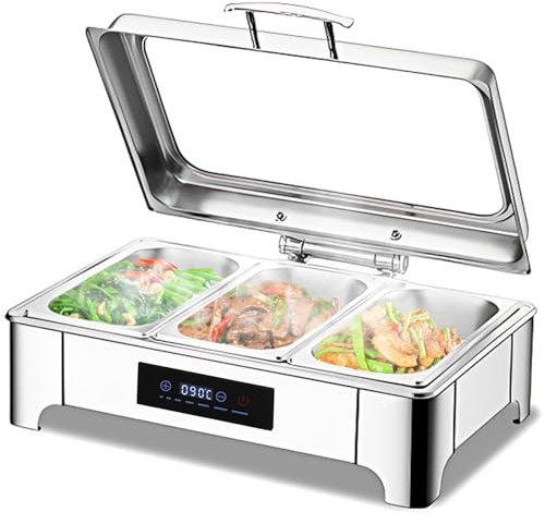 X&Z-XAOY Calientaplatos Eléctrico 9L con Tapa Calentador De Comida para Fiestas Olla Aislante Cuadrada para Desayuno Calientaplatos para Buffet(1/3 Pan)