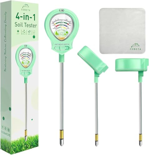 CUBETA Soil Moisture Meter for Plants, 2025 Upgrated 4-in-1 Soil pH Tester for Light/pH/Moisture/Fertility, Soil Testing Kit for Lawn, Farm, Greenhouse, Outdoor & Indoor