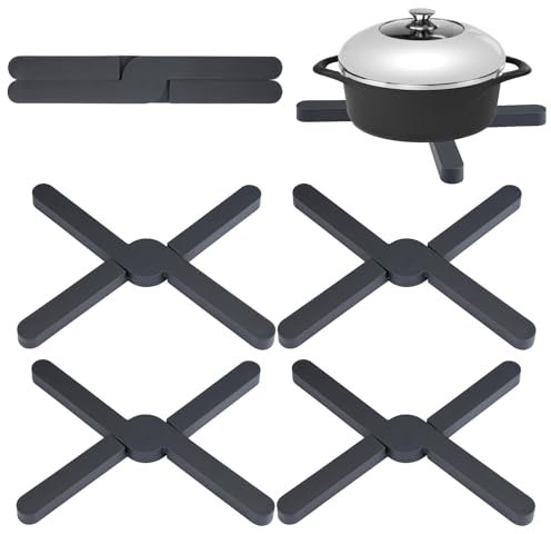 4 Pezzi Sottopentola Silicone,Sottopentola Pieghevole in Silicone,Presine Silicone da Cucina, Ottopentola in Silicone Resistente al Calore,Sottopentola In Silicone Pieghevoli Per Piatti Caldi