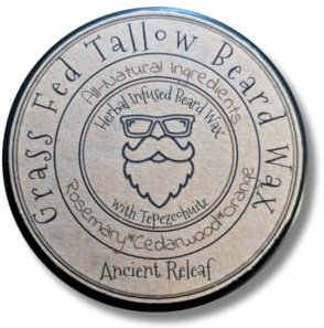 Ancient Releaf Grass-fed Beef Tallow Beard Wax, with Tepezcohuite, All-Natural, Shaping, Sculpting, Mustache and Beard, Natural Hold, Grooming for Men 2oz. Tin