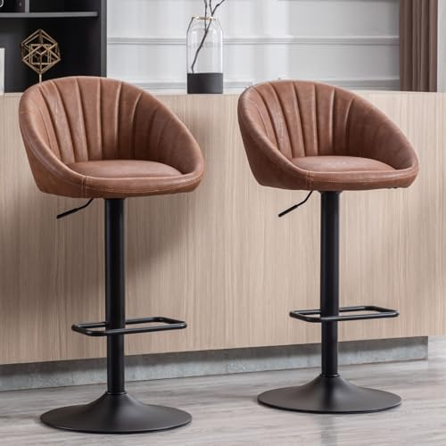 chairus Set di 2 Sgabelli Cucina Sgabelli da Bar in PU Sedie da Bar Regolabile in Altezza Sgabelli Alti con Gambe in Metallo Sedia Alta Girevole per Bar/Penisola, Marrone