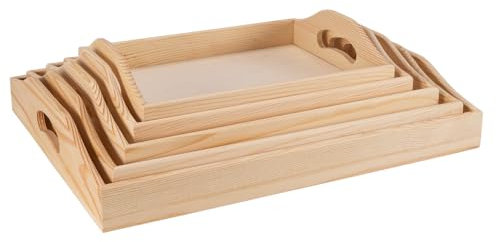 Ideen mit Herz Bandejas de madera | 5 unidades en diferentes tamaños | Bandeja para servir | Decoración de mesa | Decoración | Bandeja para decoupage | DIY | Artesanía | Manualidades