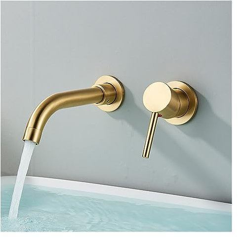 water-tap Brushed Gold Basin Faucet Concealed Wall Mounted Faucet Tap 360 Rotation Single Handle Hot Cold Water Bath Mixer Tap(Brushed Golden) Faucet