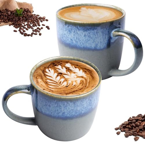 Set di 2 tazze da caffè in ceramica, tazze da caffè in porcellana, tazze da tè con manico, lavabili in lavastoviglie, tazze in ceramica, tazze da caffè, latte e tè, idea regalo per uomo e donna