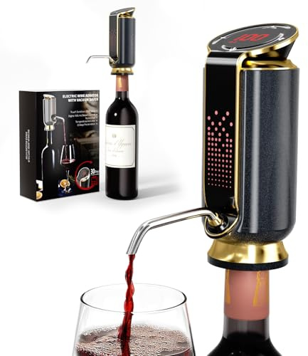 Newise Luxurious 3-in-1 Electric Wine Aerator, Decanter, Dispenser & Vacuum Pump. Touch Screen LED Display - Wine Preservation System with Temp Monitor, Gift for Wine Lovers Women Men (Black)