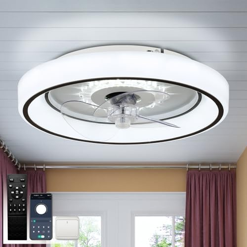 Jenvkoil 11 Modern Ceiling Fan with Light Dimmable LED Flush Mount Ceiling Fans with Remote & APP Control 6-Speed Fan Lamp Lighting Fixture for Living Room Bedroom