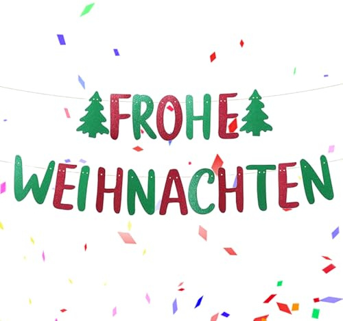 4M Frohe Weihnachten Girlande Rot Grün,Weihnachtsdeko Girlande Weihnachten Deko Banner Glitzer Bunt Weihnachtsgirlande Papier Hängende Dekoration für Merry Christmas Party Drinnen Büro
