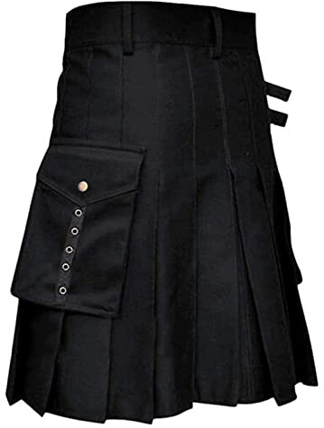 Kilt scozzese scozzese da uomo tradizionale Highland Utility Kilt con fibbia regolabile Kilt scozzese da uomo Pantaloni casual UK Plus Size Scotland Company Premium Gonne Outfit per feste, Nero , 3XL