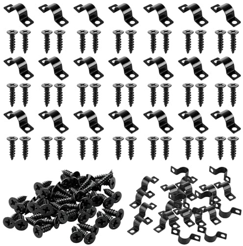 LDHHYH 150 PCS 2 Hole Pipe Strap Clamps, 12mm U-Shaped Pipe Clamp, Black Heavy Duty 2 Hole Pipe Strap Clip with Screws for Pipe Tube Cable Fixing
