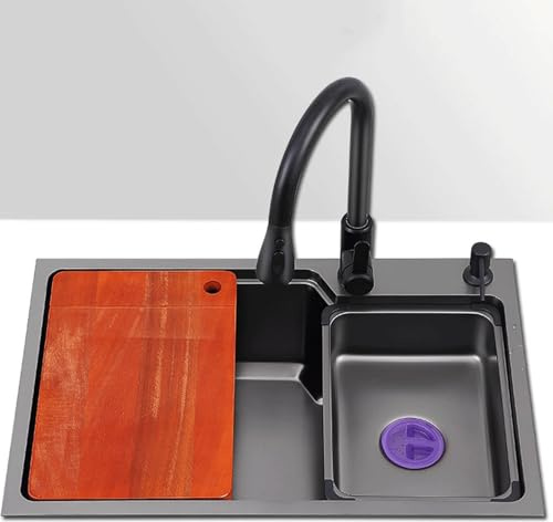 Évier de cuisine en acier inoxydable nano évier de cuisine lave-vaisselle grand bac simple sous plan avec tuyaux d'eau chaude et froide adapté à la cuisine