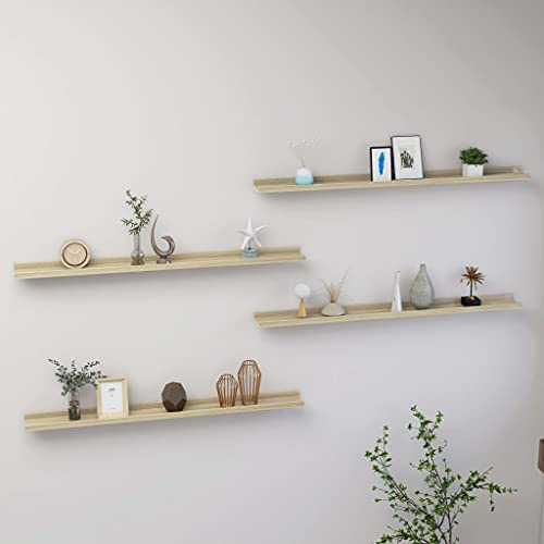 IBUQDDV Mensole a Parete in MDF Rovere Sonoma 100x9x3 cm, Scaffali Sospesi Decorativi per Piante Grasse e Libri, Mensole da Parete Robuste con Capacità Carico 5 kg, 4 Mensole