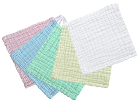 TOBBOMEY 5 pièces Lingettes Garçon Fille Absorbantes Coton Couches Lot de Carrés Mousseline pour Visage Doux et Respirant Unisexes Couleurs Pastel Blanc Jaune Rose Vert Bleu Ciel