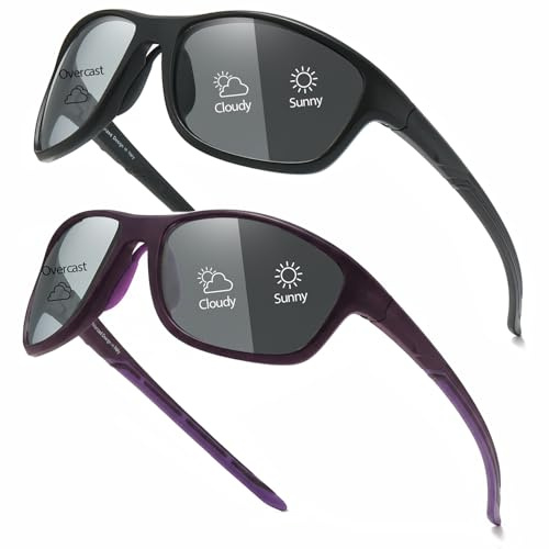 Myiaur 2 Pack Fahrradbrille Selbsttönend Damen & Herren Sportbrille | Photochrome Polarisierte Sonnenbrille, UV400, für Radfahren, Laufen