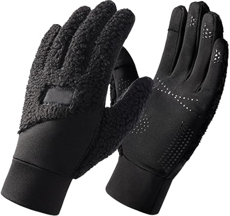 Generisch Damen-Winter-Farbblock-verdickte Teddy-Fleece-Fahrrad-Rutsch-Touchscreen-Handschuhe (Black, XL)