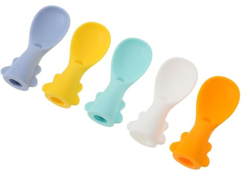 MOLUCKFU 5pièces Cuillère Doseuse à Pression avec Couvercle pour Gourde de Compote Boîte de Rangement Transparente pour Couverts de Garçon Fille Utile pour Distribuer Aliments