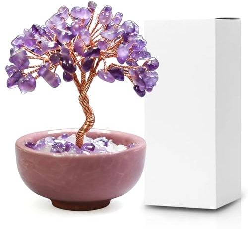 LEPGUYO Árbol de la Vida de Amatista 63 Piedras Naturales - Reiki Chakras Energía Curativa, Decoración Hogar Oficina, Regalo Espiritual San Valentín con Caja