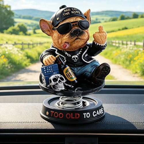 Too Old To Care Armaturenbrett Wackelkopf Lustige Bulldogge Wackelkopf Figur Harz Wackelhund Ornament Einfache Platzierung & Stabilität Auto Armaturenbrett Dekor für HundeliebhaberHeimdekoration