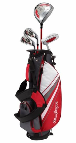 MacGregor Golf de Junior Boys DCT3000 Premium Club de Golf y Bolso del Soporte de Conjunto de Paquetes, Rojo/Blanco, la Mano Derecha de 6-8 años