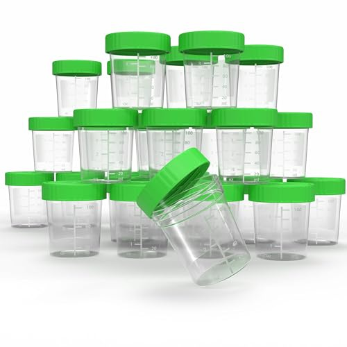 Horn Medical Urinbecher/Probenbecher mit Schraubverschluss 125ml Fassungsvermögen, Maßtabelle bis 100ml/3oz, beschriftbar (25)