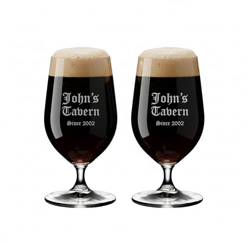 Riedel Personalized Bar Beer Glasses, Set of 2 Custom Engraved 17oz Crystal Beer Glasses with Stems for Craft Beer, IPA, Pilsner, Lager, Gifts for Beer Lovers