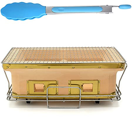 Portatile Giapponese Yakitori Barbecue Griglia A Carbone Con Doppia Maniglia, Rettangolare Argilla Ceramica Griglia A Carbone Stufa Hibachi Cooker Ripiano Del Tavolo Griglia A Carbone (Giallo)