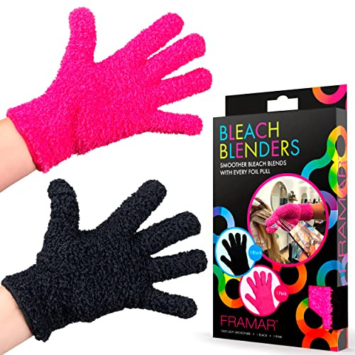 FRAMAR Bleach Blend Microfiber Gloves – Pink Reusable Salon Gloves, Fuzzy Microfiber Mitts for Cleaning and Hair Dye Protection