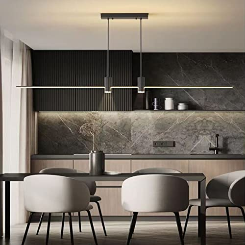 Bellastein LED Pendelleuchte Dimmbar Esstisch Hängelampe Modernen Hängeleuchte Mit Fernbedienung Esstischlampe Pendellampe für Esszimmer Büro Wohnzimmer Arbeitszimmer (Schwarz, 120cm)