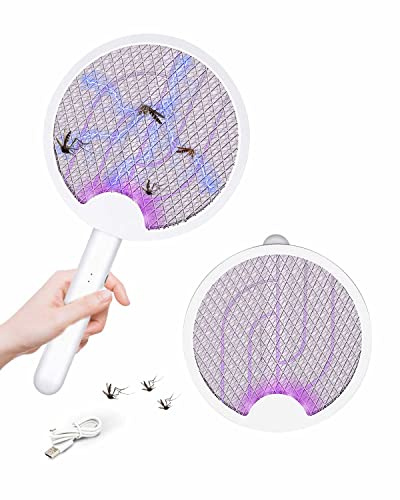 Gdsode Schiacciamosche elettrico pieghevole, 2 in 1, ricaricabile tramite USB, elettrico, girevole, con luci di bloccaggio, scacciamosche elettrico per interni, giardino, camera da letto, esterno