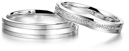 AMDXD Platin PT950 Ringe Diamant 0.04ct, 1 Paar Eheringe Klassiker Design Solitärring Trauringe Freundschaftsringe, Damen 56 & Herren 60, Echte Goldschmuck