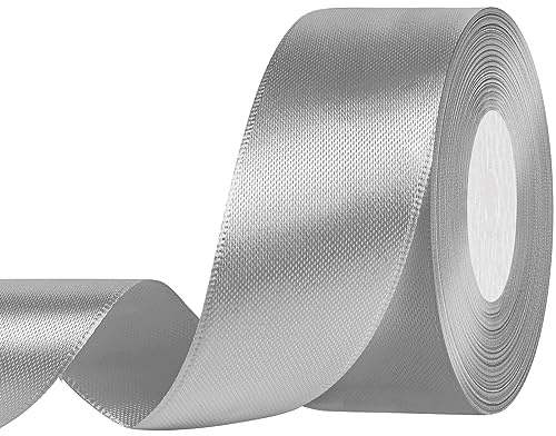 Showin Grey Ribbon, Double Face 1 1/2 Inch x Continuous 50 Yards Grey Satin Ribbon for Gift Wrapping, Wedding Decoration and Floral Bouquets