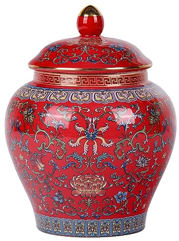 Exquisito Tarro de Jengibre con Esmalte - Diseño Inspirado en el General de la Dinastía Yuan, Hecho a Mano, Patrones Chinos Tradicionales Azules y Blancos en Jarrón de Cerámica de Esmalte Colorido