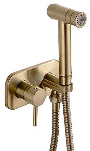Bidet Sprayer with Cold and Hot Water Brass Portable Cloth Diaper Washer Shower Sprayer Set Wall Mounted Single Handle Bathroom Shower Bidet Tap for Personal Hygiene, Floor Cleaning,Brushed nickel ( C