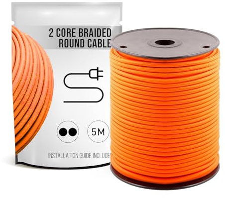 LEDSone 5 Meter Vintage 2 Core Orange Coloured Round Electric Cable Fabric Covered Wire Italian Braided 0.75 mm Electrical Cable Flexible Wire for Lighting Other Appliances