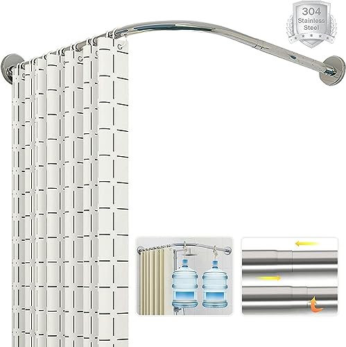 FLTRGO L Form Duschvorhangstangen Ecke Ohne Bohren Duschstange Badewanne Edelstahl Teleskopstange Halterung für Garderobe Badezimmer Umkleidekabine