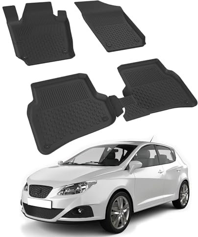 Auto Fußmatten Kompatibel mit SEAT Ibiza IV 2009-2017 Geruchlos 4.5D Passform Allwetter Automatten 5 Teilige | Antirutschmatte Hoher Rand Gummimatten Schwarz Fussmatten Vorne Hinten Autoteppich