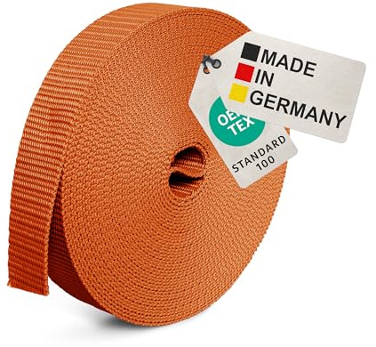 BAUHELD® Cinghia universale da 10 m, 25 mm [Made in Germany] – Nastro di montaggio in tessuto in polipropilene – Cinghia per il fissaggio, cucito o accessori per zaino, valigia, fibbia a incastro