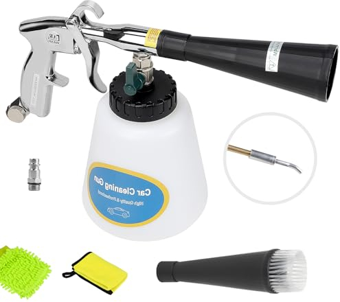 EXLECO Auto Reinigungspistole mit Verstellbarem Ventil Innenreiniger Waschpistole 60L 6~9,2 Bar Druckluft Reinigungspistole Innenraumwaschpistole Tragbare Sprühpistole mit Bürste Metalle Rohr Lager