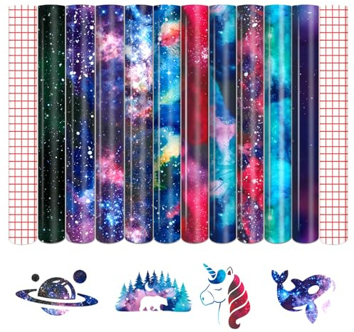 Tintnut Galaxie Vinylfolie Plotter Plotterfolie Vinyl 10 Stück 12x10in | Aquarell plotterfolie selbstklebend,mit 2 transferfolie,haftstark,waschbeständig,für DIY handwerk geschenkideen