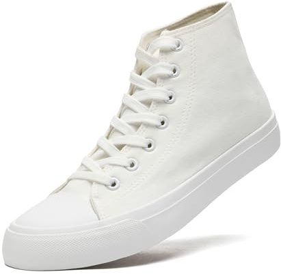 sharllen Ladies Canvas Shoes Women, Mens High Top Trainers Lace up Pumps(White 260)